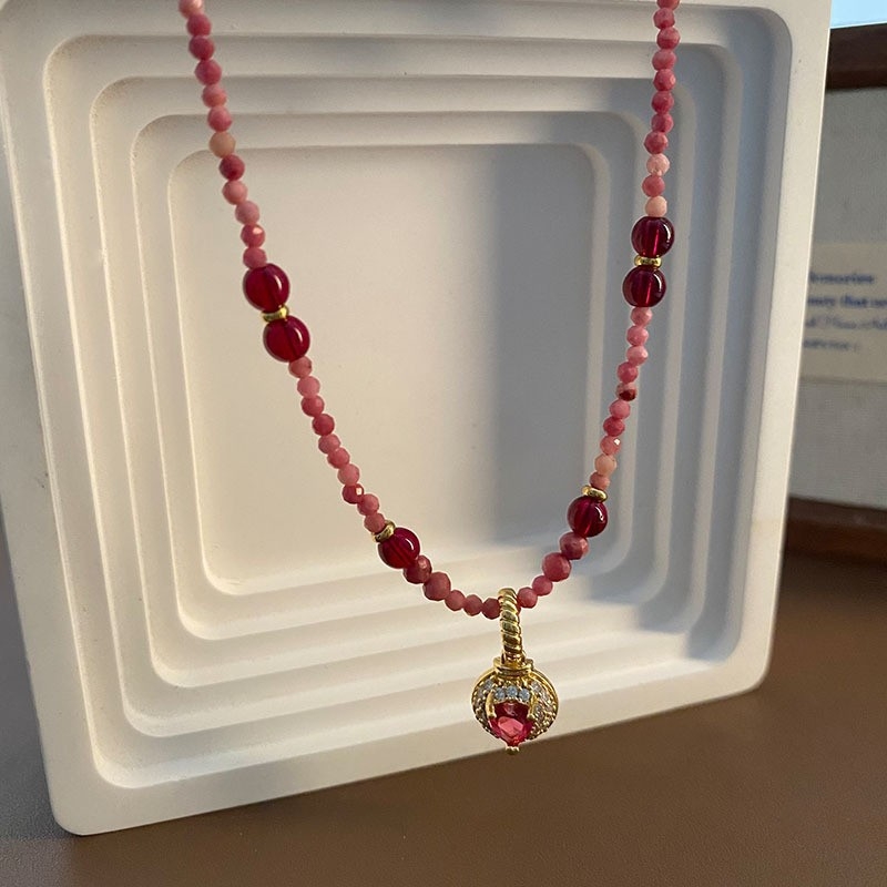 Kaklo vėrinys su natūraliu akmeniu, rankų darbo pakabukas iš titano plieno, rutulinė grandinė, apimtis 31–40 cm, geometrinis dizainas.