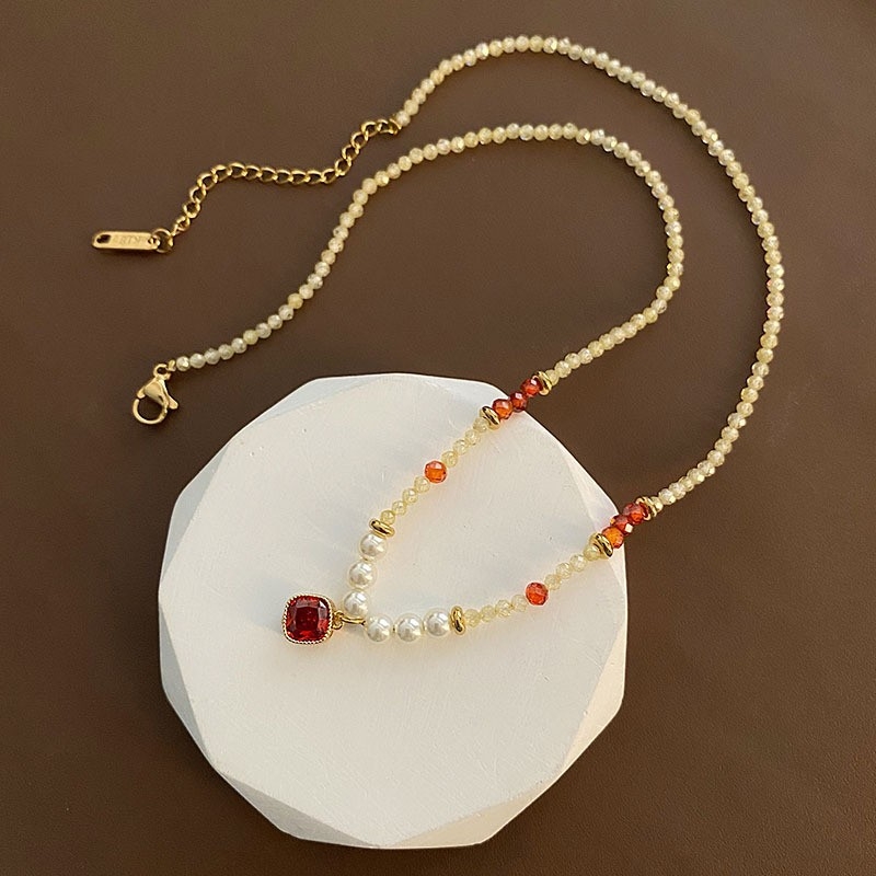 Kaklo vėrinys su natūraliu akmeniu, rankų darbo pakabukas iš titano plieno, rutulinė grandinė, apimtis 31–40 cm, geometrinis dizainas.