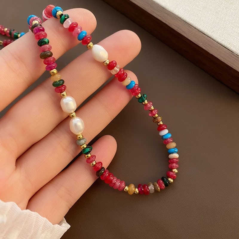 Kaklo vėrinys su natūraliu akmeniu, rankų darbo pakabukas iš titano plieno, rutulinė grandinė, apimtis 31–40 cm, geometrinis dizainas.