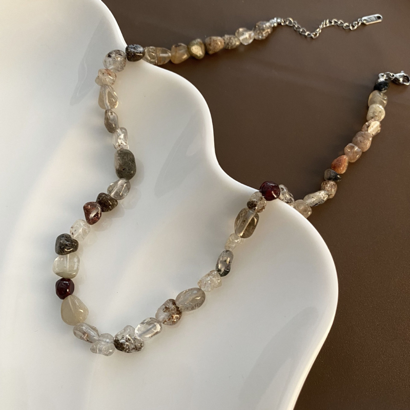 Kaklo vėrinys su natūraliu akmeniu, rankų darbo pakabukas iš titano plieno, rutulinė grandinė, apimtis 31–40 cm, geometrinis dizainas.