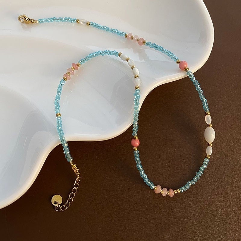 Kaklo vėrinys su natūraliu akmeniu, rankų darbo pakabukas iš titano plieno, rutulinė grandinė, apimtis 31–40 cm, geometrinis dizainas.