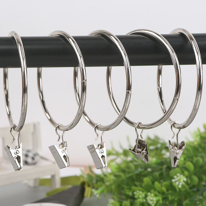 Nerūdijančio plieno užuolaidų žiedas su klipu, apvalus dušo užuolaidų žiedas Romos stiebui