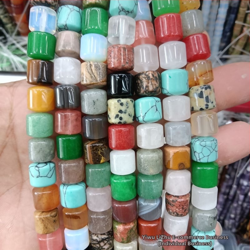 Κυλινδρικές χάντρες αχάτη από φυσική πέτρα για κοσμήματα – χειροποίητη λείανση, φυσικό μοτίβο