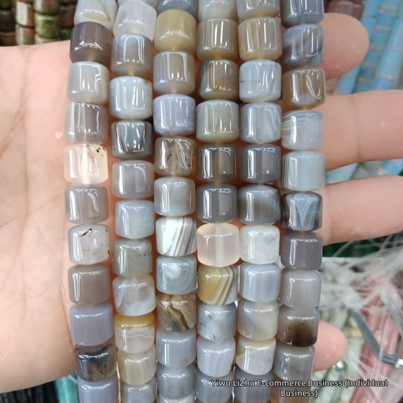 Κυλινδρικές χάντρες αχάτη από φυσική πέτρα για κοσμήματα – χειροποίητη λείανση, φυσικό μοτίβο