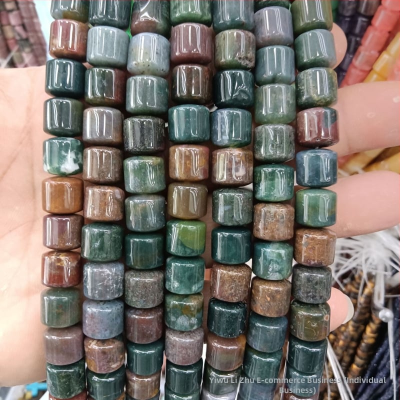 Κυλινδρικές χάντρες αχάτη από φυσική πέτρα για κοσμήματα – χειροποίητη λείανση, φυσικό μοτίβο