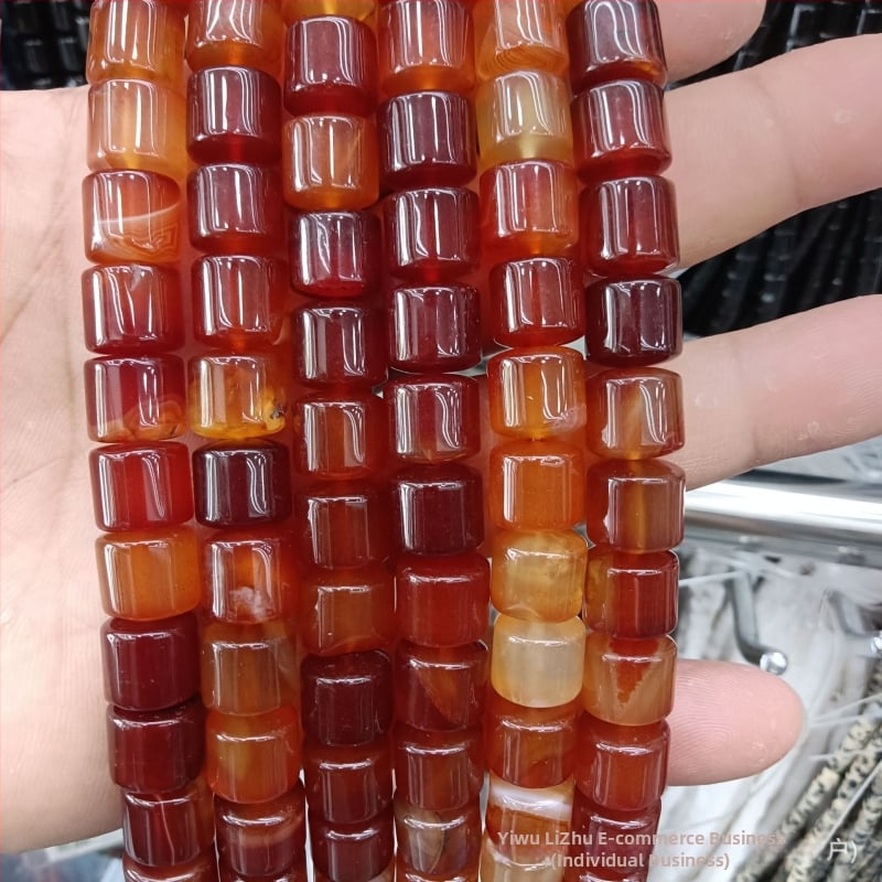 Κυλινδρικές χάντρες αχάτη από φυσική πέτρα για κοσμήματα – χειροποίητη λείανση, φυσικό μοτίβο