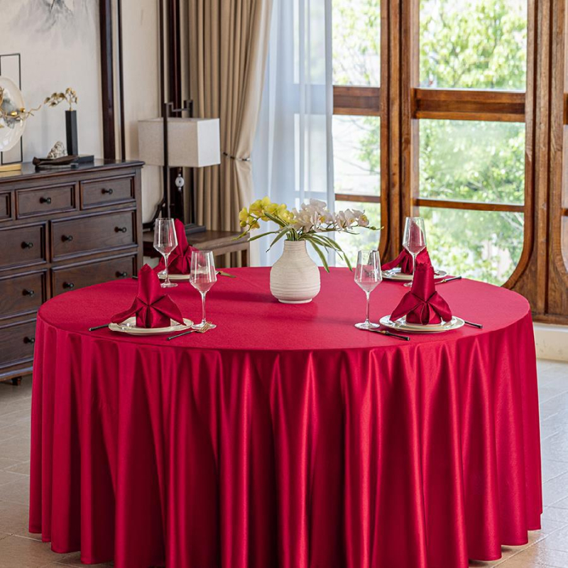 Față de masă rotundă pentru hotel, material textil, stil simplu și modern, model monocrom, rezistent la temperaturi înalte