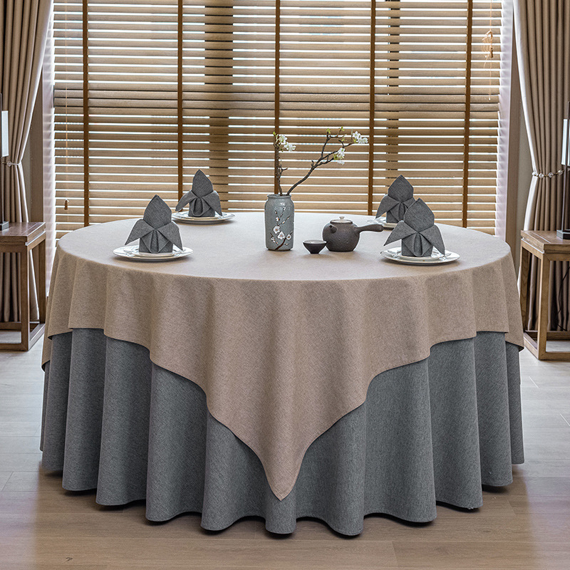 Kružni stolnjak za hotele i bankete – poliester, laneni izgled, jednostavan modern stil