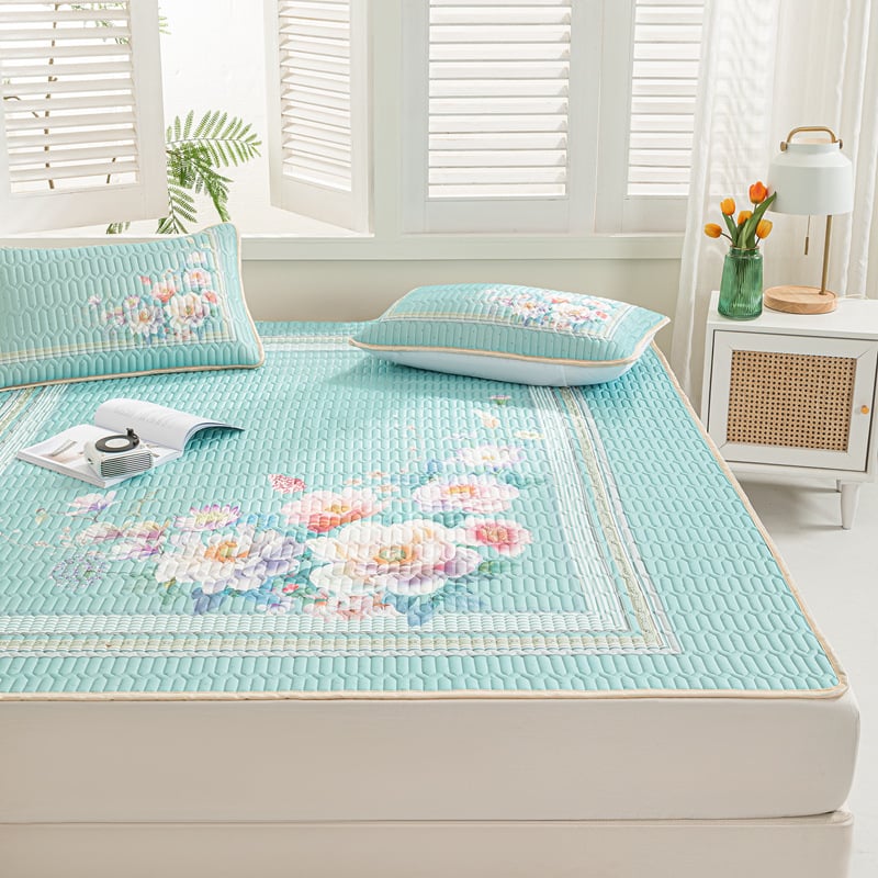 Natūralus latekso vėsinimo kilimėlis, trijų dalių komplektas, šilkinės švelnios paviršius, vasaros komfortui, latekso turinys 90%+, spausdinta pynė