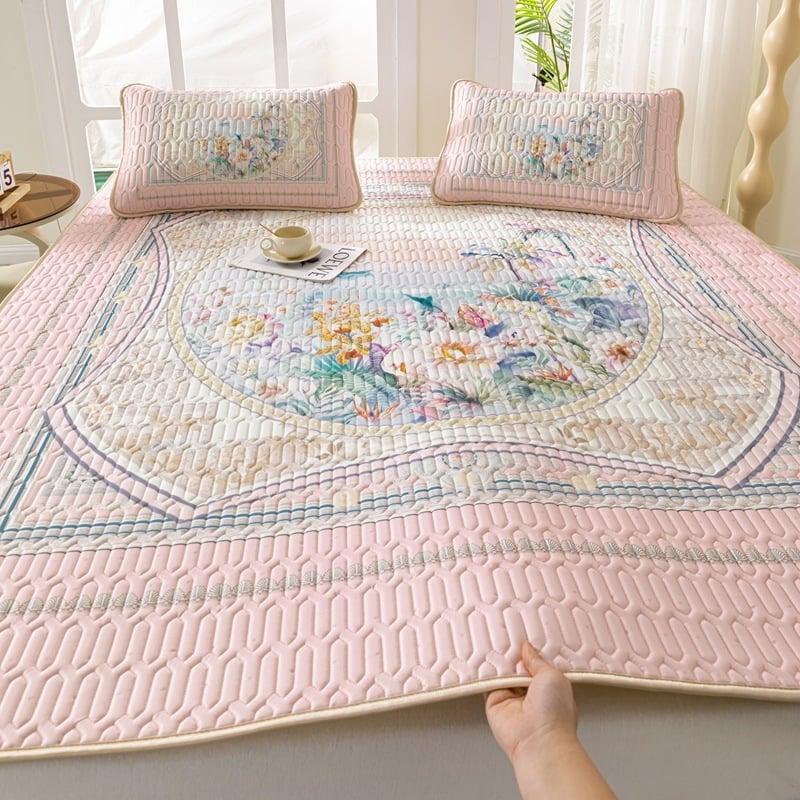 Natūralus latekso vėsinimo kilimėlis, trijų dalių komplektas, šilkinės švelnios paviršius, vasaros komfortui, latekso turinys 90%+, spausdinta pynė