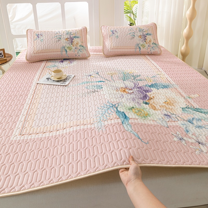 Natūralus latekso vėsinimo kilimėlis, trijų dalių komplektas, šilkinės švelnios paviršius, vasaros komfortui, latekso turinys 90%+, spausdinta pynė