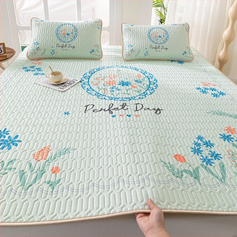 Natūralus latekso vėsinimo kilimėlis, trijų dalių komplektas, šilkinės švelnios paviršius, vasaros komfortui, latekso turinys 90%+, spausdinta pynė