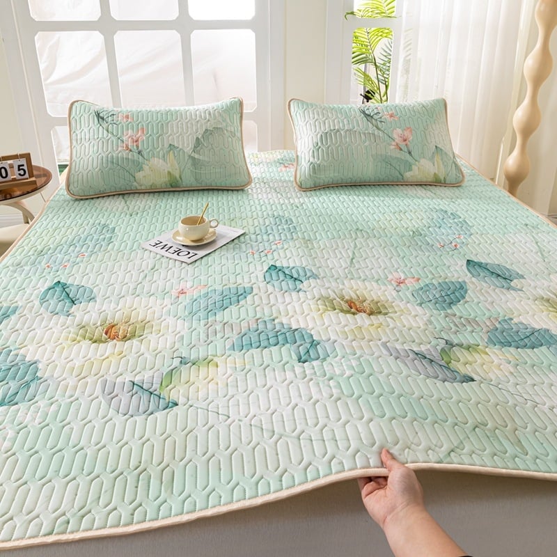 Natūralus latekso vėsinimo kilimėlis, trijų dalių komplektas, šilkinės švelnios paviršius, vasaros komfortui, latekso turinys 90%+, spausdinta pynė