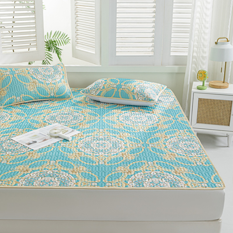 Natūralus latekso vėsinimo kilimėlis, trijų dalių komplektas, šilkinės švelnios paviršius, vasaros komfortui, latekso turinys 90%+, spausdinta pynė