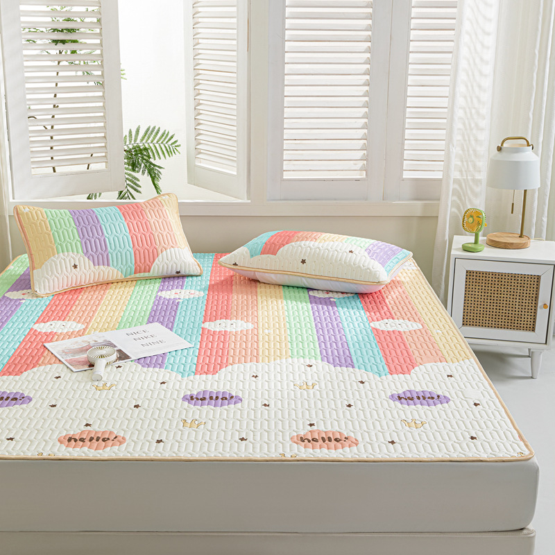 Natūralus latekso vėsinimo kilimėlis, trijų dalių komplektas, šilkinės švelnios paviršius, vasaros komfortui, latekso turinys 90%+, spausdinta pynė