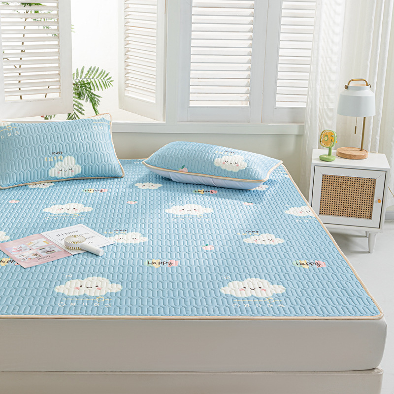 Natūralus latekso vėsinimo kilimėlis, trijų dalių komplektas, šilkinės švelnios paviršius, vasaros komfortui, latekso turinys 90%+, spausdinta pynė