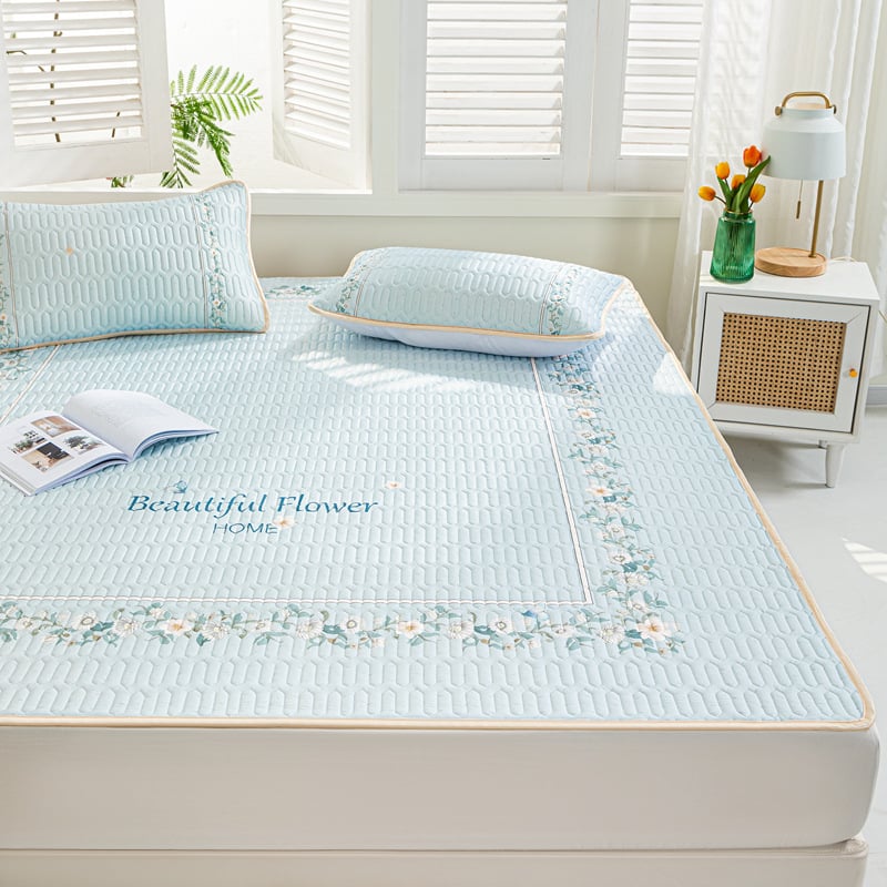 Natūralus latekso vėsinimo kilimėlis, trijų dalių komplektas, šilkinės švelnios paviršius, vasaros komfortui, latekso turinys 90%+, spausdinta pynė