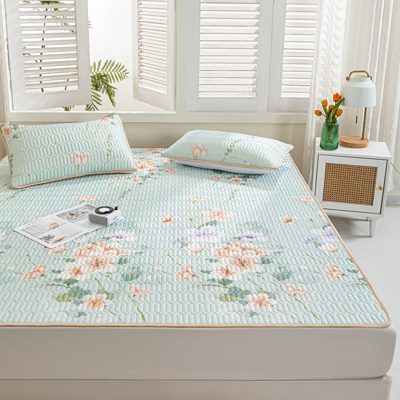 Natūralus latekso vėsinimo kilimėlis, trijų dalių komplektas, šilkinės švelnios paviršius, vasaros komfortui, latekso turinys 90%+, spausdinta pynė