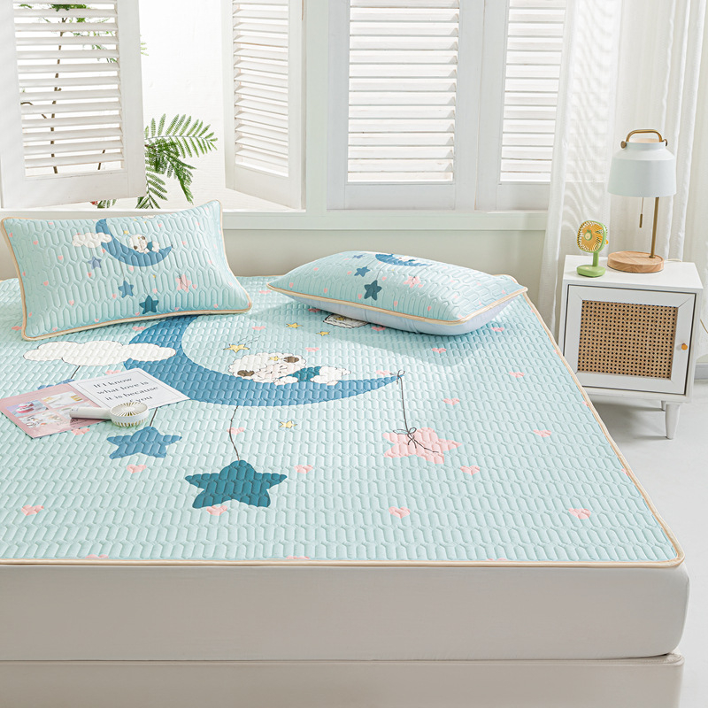 Natūralus latekso vėsinimo kilimėlis, trijų dalių komplektas, šilkinės švelnios paviršius, vasaros komfortui, latekso turinys 90%+, spausdinta pynė