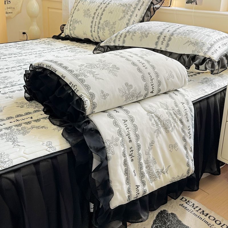 Latekso vėsinantis komplektas lovai — 4 dalių užvalkalų rinkinys + 3 dalių ledo šilko kilimėlis, šiuolaikinis minimalistinis stilius, spausdinta audinys