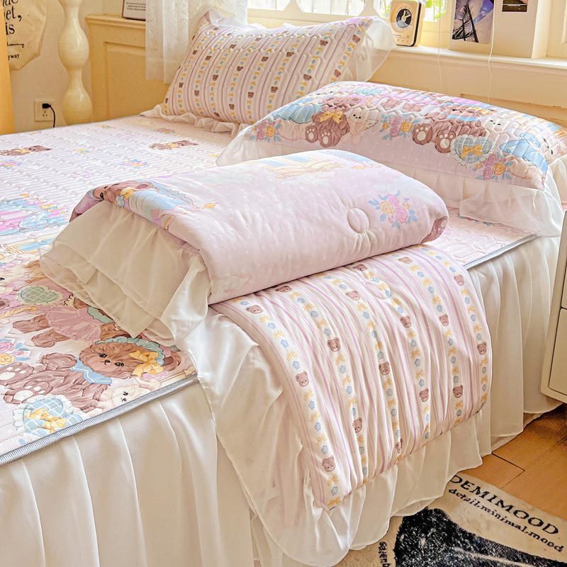 Latekso vėsinantis komplektas lovai — 4 dalių užvalkalų rinkinys + 3 dalių ledo šilko kilimėlis, šiuolaikinis minimalistinis stilius, spausdinta audinys