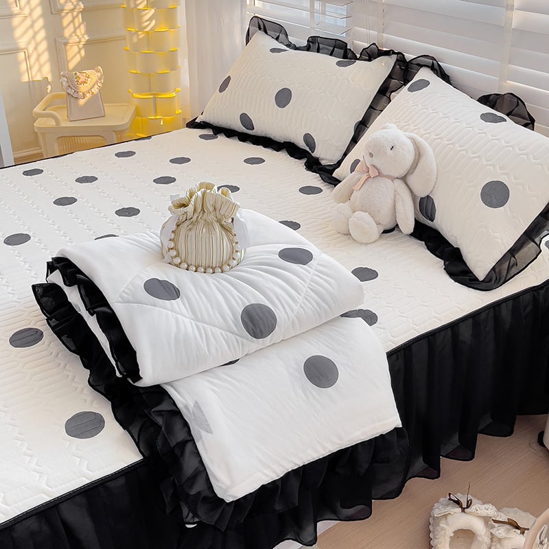 Latekso vėsinantis komplektas lovai — 4 dalių užvalkalų rinkinys + 3 dalių ledo šilko kilimėlis, šiuolaikinis minimalistinis stilius, spausdinta audinys