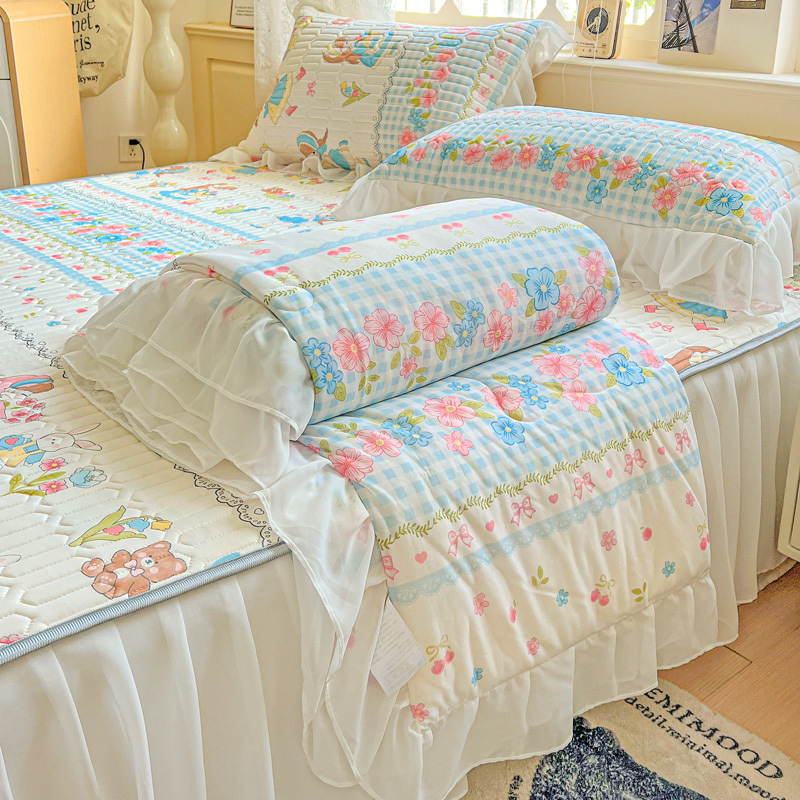 Latekso vėsinantis komplektas lovai — 4 dalių užvalkalų rinkinys + 3 dalių ledo šilko kilimėlis, šiuolaikinis minimalistinis stilius, spausdinta audinys