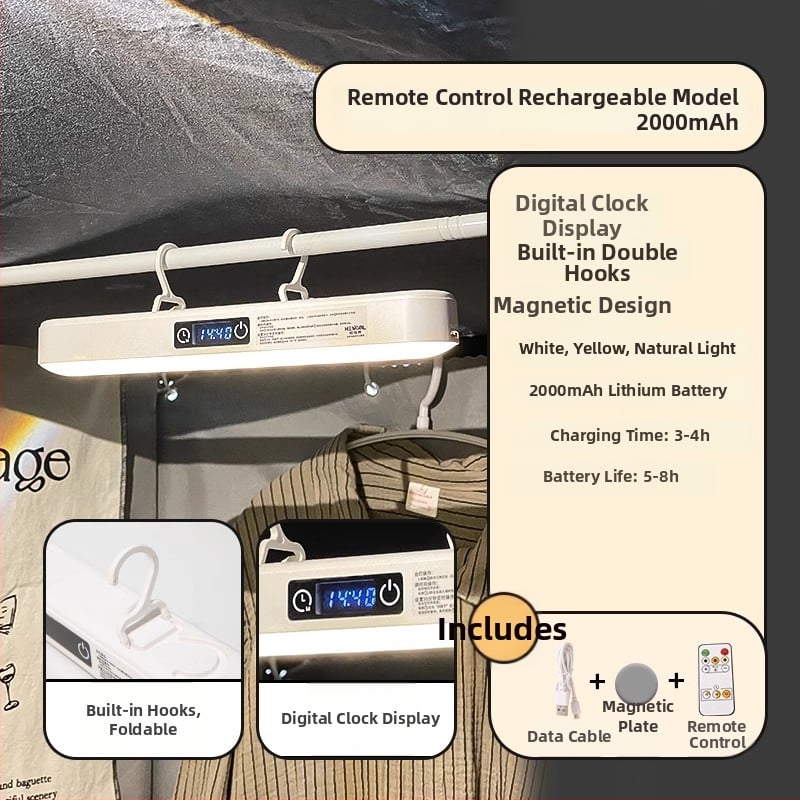 Naktinė lemputė šalia lovos su ABS gaubtu, balsinis valdymas, įmontuota baterija, įtampa iki 36V, CRI ≥95