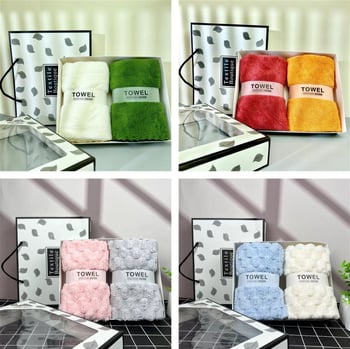 Dāvanu kastē dvieļu komplekts, korallvelūra sejas dvieļi, logotipa apdruka, plakanais audums, svars 300 g