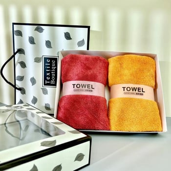 Dāvanu kastē dvieļu komplekts, korallvelūra sejas dvieļi, logotipa apdruka, plakanais audums, svars 300 g