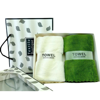 Dāvanu kastē dvieļu komplekts, korallvelūra sejas dvieļi, logotipa apdruka, plakanais audums, svars 300 g