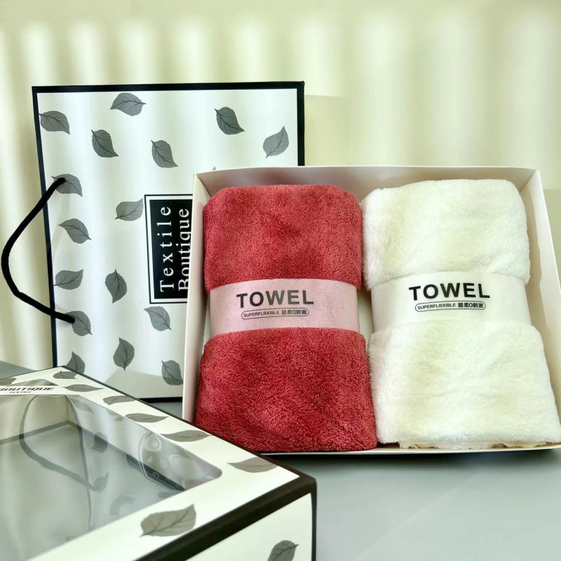 Dāvanu kastē dvieļu komplekts, korallvelūra sejas dvieļi, logotipa apdruka, plakanais audums, svars 300 g