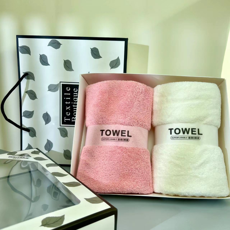 Dāvanu kastē dvieļu komplekts, korallvelūra sejas dvieļi, logotipa apdruka, plakanais audums, svars 300 g