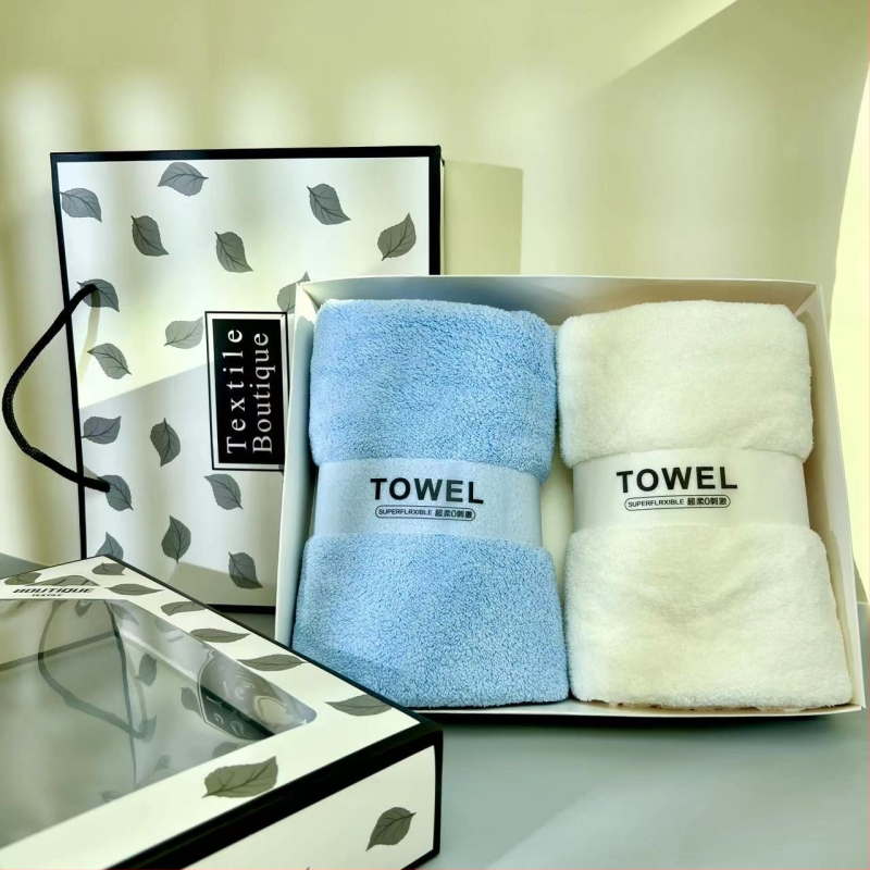 Dāvanu kastē dvieļu komplekts, korallvelūra sejas dvieļi, logotipa apdruka, plakanais audums, svars 300 g