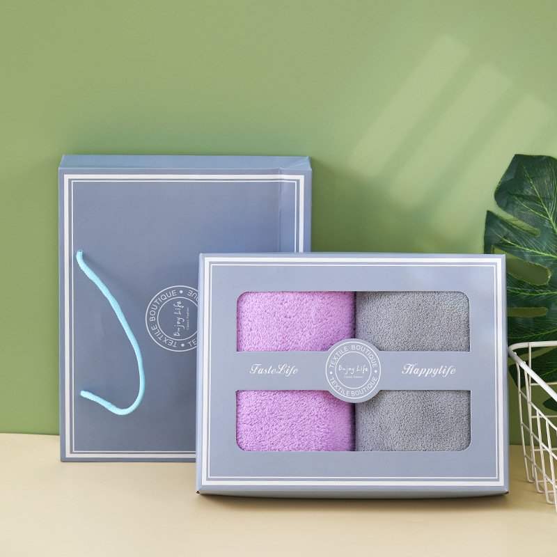 Dāvanu kastē dvieļu komplekts, korallvelūra sejas dvieļi, logotipa apdruka, plakanais audums, svars 300 g