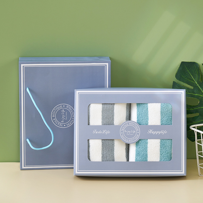 Dāvanu kastē dvieļu komplekts, korallvelūra sejas dvieļi, logotipa apdruka, plakanais audums, svars 300 g