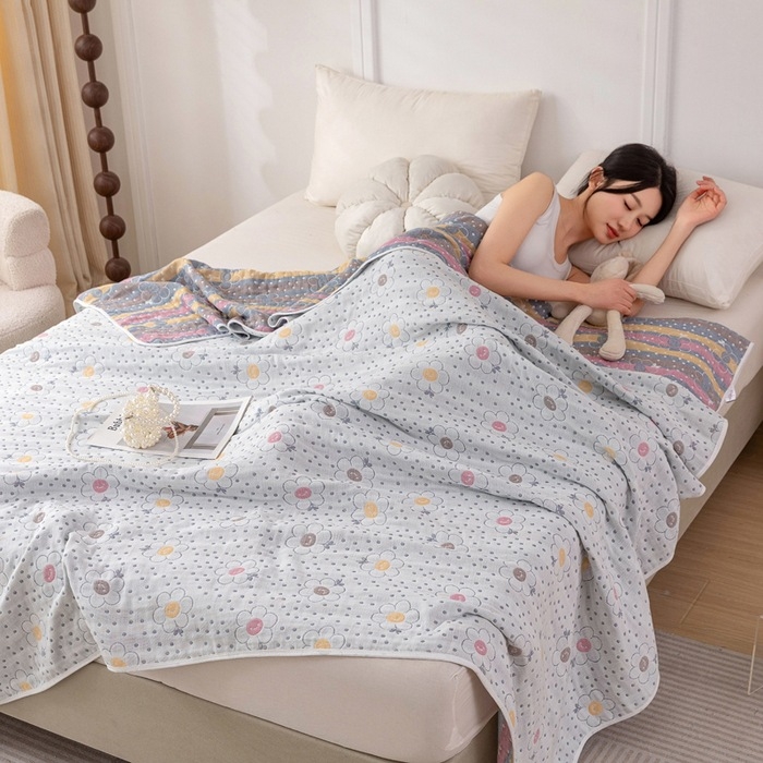 Puuvillane marli tekk rätikust tekke jaoks suveks, 1.1–1.5 kg, džakardmustriga taimede motiividega