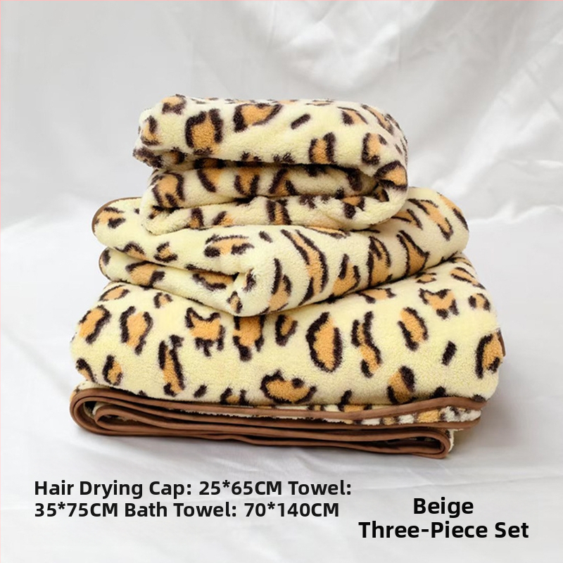 Leopardų spausdinimo koralinis fliso rankšluostis su pakabiniu dizainu, mažo svorio iki 100 g, 150D