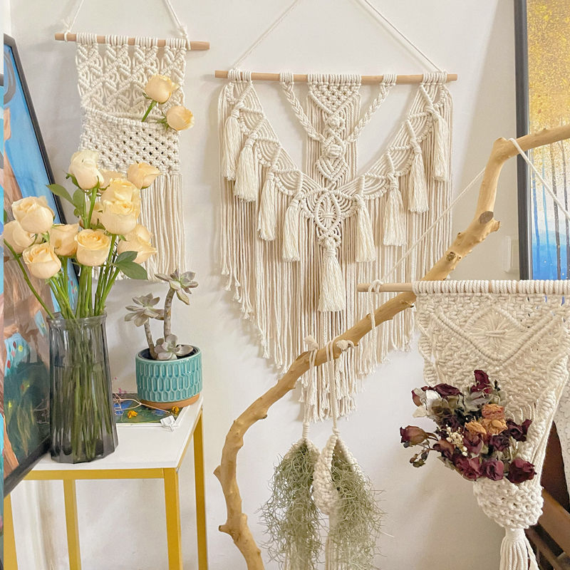 Bohemiai falidísz pamutfonálból, téglalap alakú, modern minimál stílus, fő összetevő pamut 30–40%, másodlagos pamut 90%