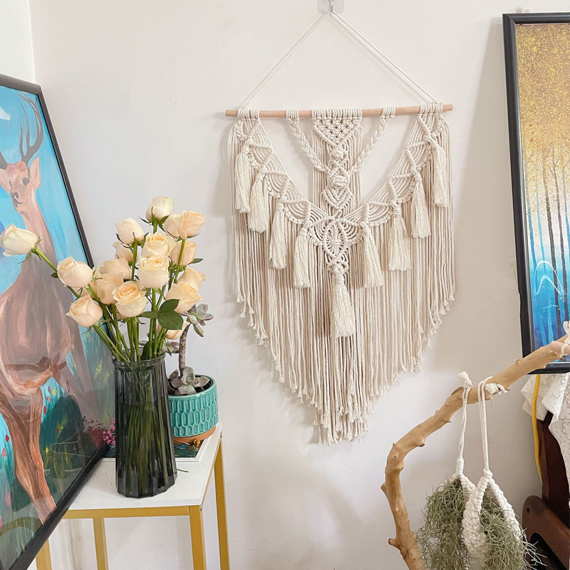 Bohemiai falidísz pamutfonálból, téglalap alakú, modern minimál stílus, fő összetevő pamut 30–40%, másodlagos pamut 90%