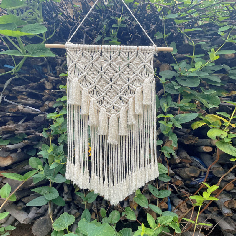 Bohemiai falidísz pamutfonálból, téglalap alakú, modern minimál stílus, fő összetevő pamut 30–40%, másodlagos pamut 90%