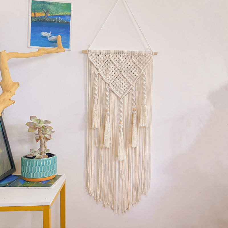 Bohemiai falidísz pamutfonálból, téglalap alakú, modern minimál stílus, fő összetevő pamut 30–40%, másodlagos pamut 90%