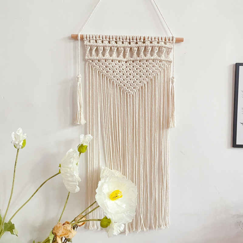 Bohemiai falidísz pamutfonálból, téglalap alakú, modern minimál stílus, fő összetevő pamut 30–40%, másodlagos pamut 90%