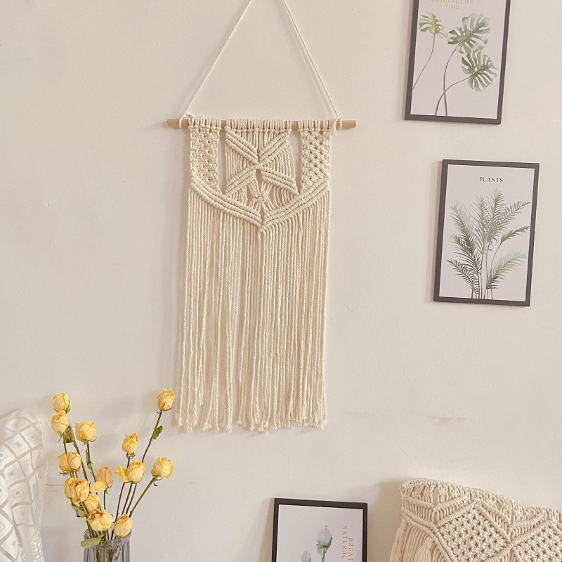 Bohemiai falidísz pamutfonálból, téglalap alakú, modern minimál stílus, fő összetevő pamut 30–40%, másodlagos pamut 90%