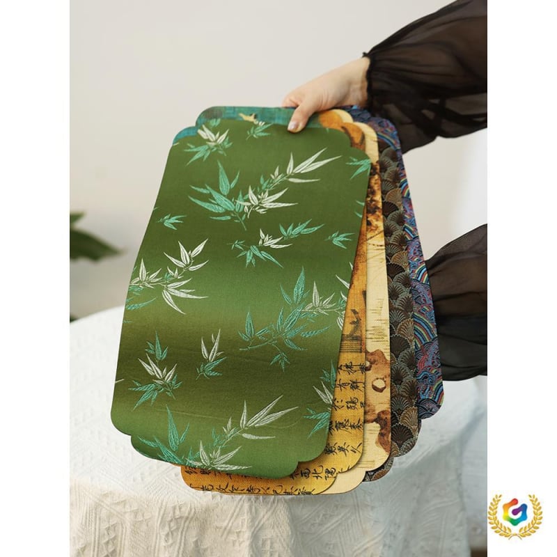 Dviejų pusių brokato arbatos kilimėlis – kvadratinės formos, atsparus aukštoms temperatūroms, rūmų stiliaus ir kinų stiliaus