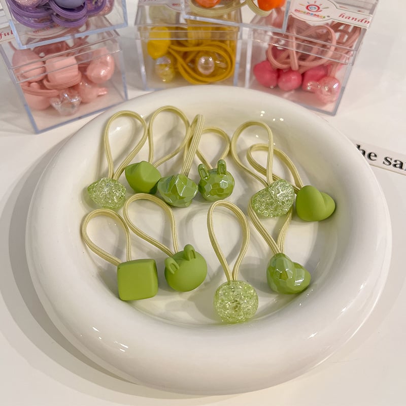 Bērnu augsti elastīgas matu gumijas, rokdarbiem, akrila materiāls, Princeses sērija, modeļi: Sirds/Kvadrāts/Lācis/Zvaigzne/Zaķis, iepakojumā 10 gab.