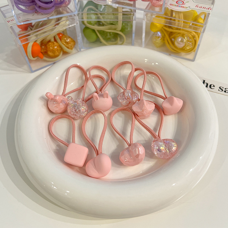 Bērnu augsti elastīgas matu gumijas, rokdarbiem, akrila materiāls, Princeses sērija, modeļi: Sirds/Kvadrāts/Lācis/Zvaigzne/Zaķis, iepakojumā 10 gab.