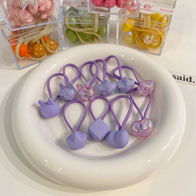 Bērnu augsti elastīgas matu gumijas, rokdarbiem, akrila materiāls, Princeses sērija, modeļi: Sirds/Kvadrāts/Lācis/Zvaigzne/Zaķis, iepakojumā 10 gab.