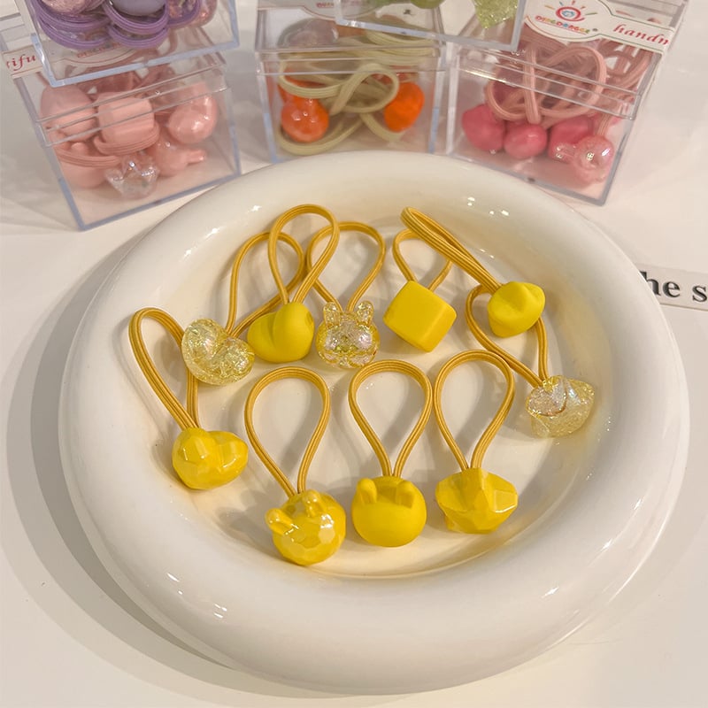 Bērnu augsti elastīgas matu gumijas, rokdarbiem, akrila materiāls, Princeses sērija, modeļi: Sirds/Kvadrāts/Lācis/Zvaigzne/Zaķis, iepakojumā 10 gab.