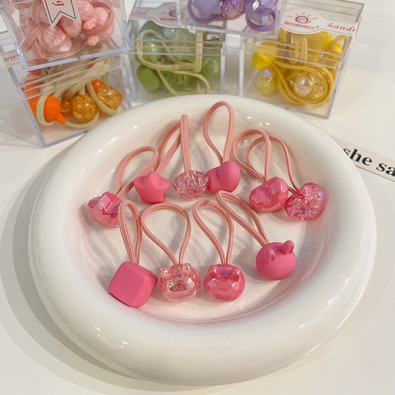 Bērnu augsti elastīgas matu gumijas, rokdarbiem, akrila materiāls, Princeses sērija, modeļi: Sirds/Kvadrāts/Lācis/Zvaigzne/Zaķis, iepakojumā 10 gab.